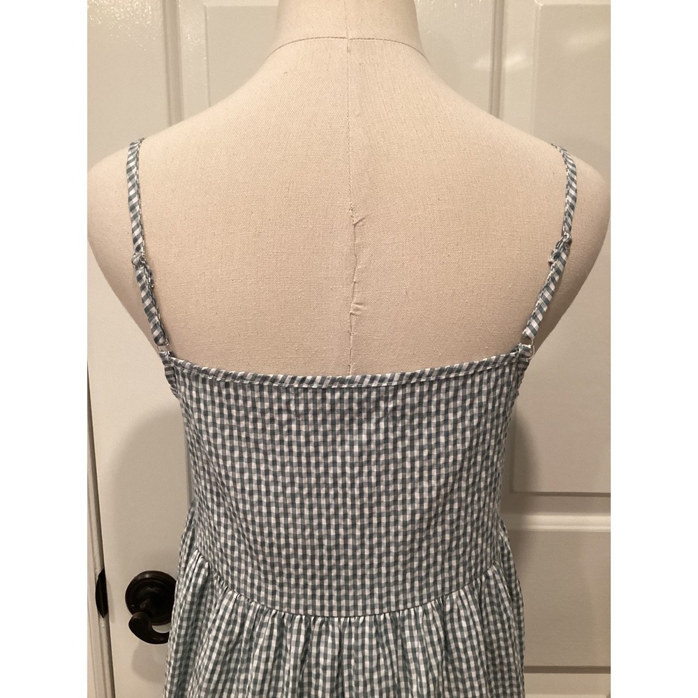 Green White Gingham Midi Sundress Cotton Adjustable Straps Dress - Medium - Picture 6 of 11